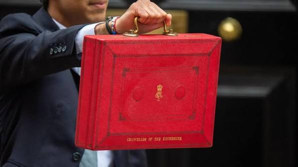 The Chancellor's red Budget box held up outside the railings of Downing Street, ahead of the October 2026 Budget at which business rates are expected to change